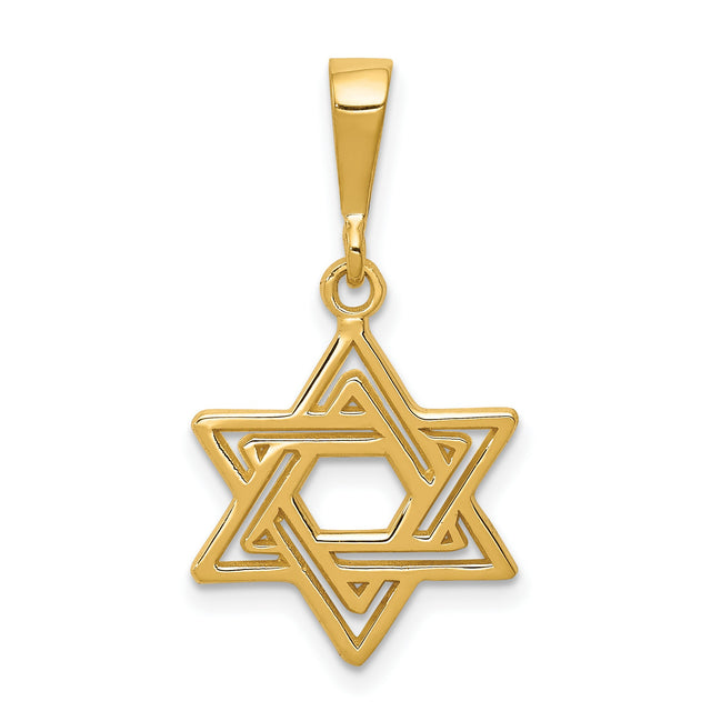 Jewish Star Of David Open Form Charm Pendant in Real 14k Yellow Gold