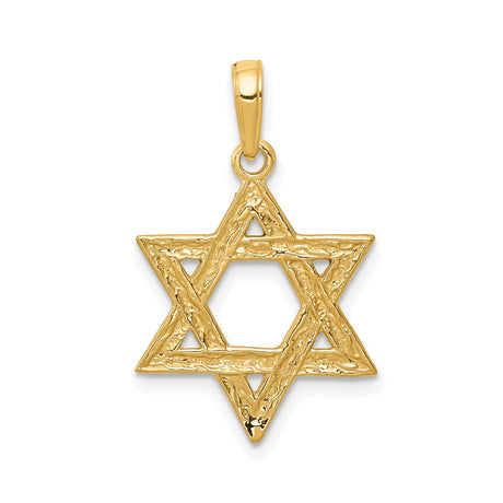 14k Yellow Gold Star of David Pendant, Textured Jewish Symbol Charm for Men and Women