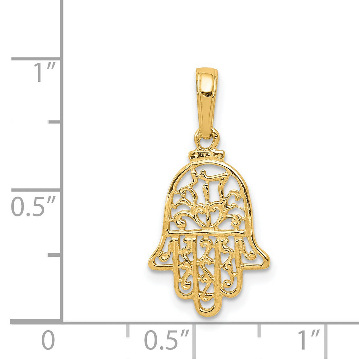 14k Yellow Gold Hamsa Hand Pendant with Filigree Detailing, Evil Eye Charm Amulet