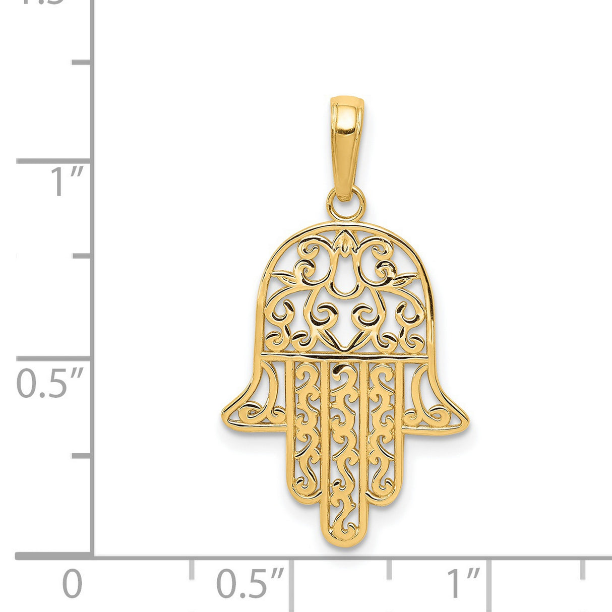14k Yellow Gold Hamsa Hand Pendant with Intricate Filigree Design, Symbol of Protection and Good Luck