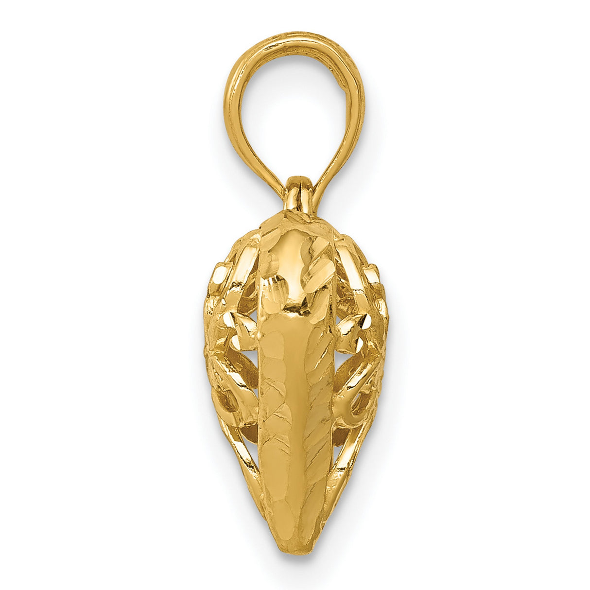 14k Yellow Gold Heart Pendant with Intricate Filigree Openwork Design
