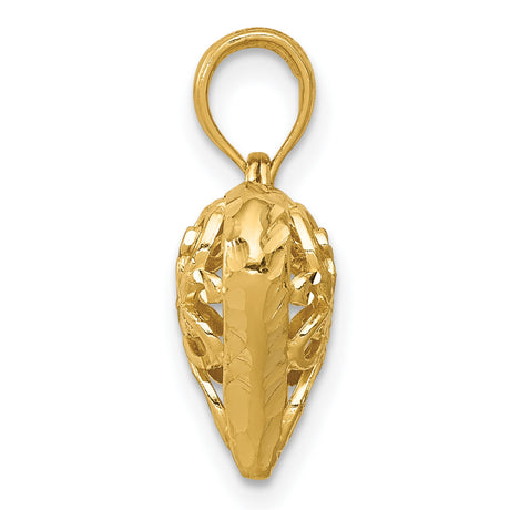 14k Yellow Gold Heart Pendant with Intricate Filigree Openwork Design
