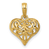 14k Yellow Gold Heart Pendant with Intricate Filigree Openwork Design