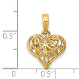 14k Yellow Gold Heart Pendant with Intricate Filigree Openwork Design