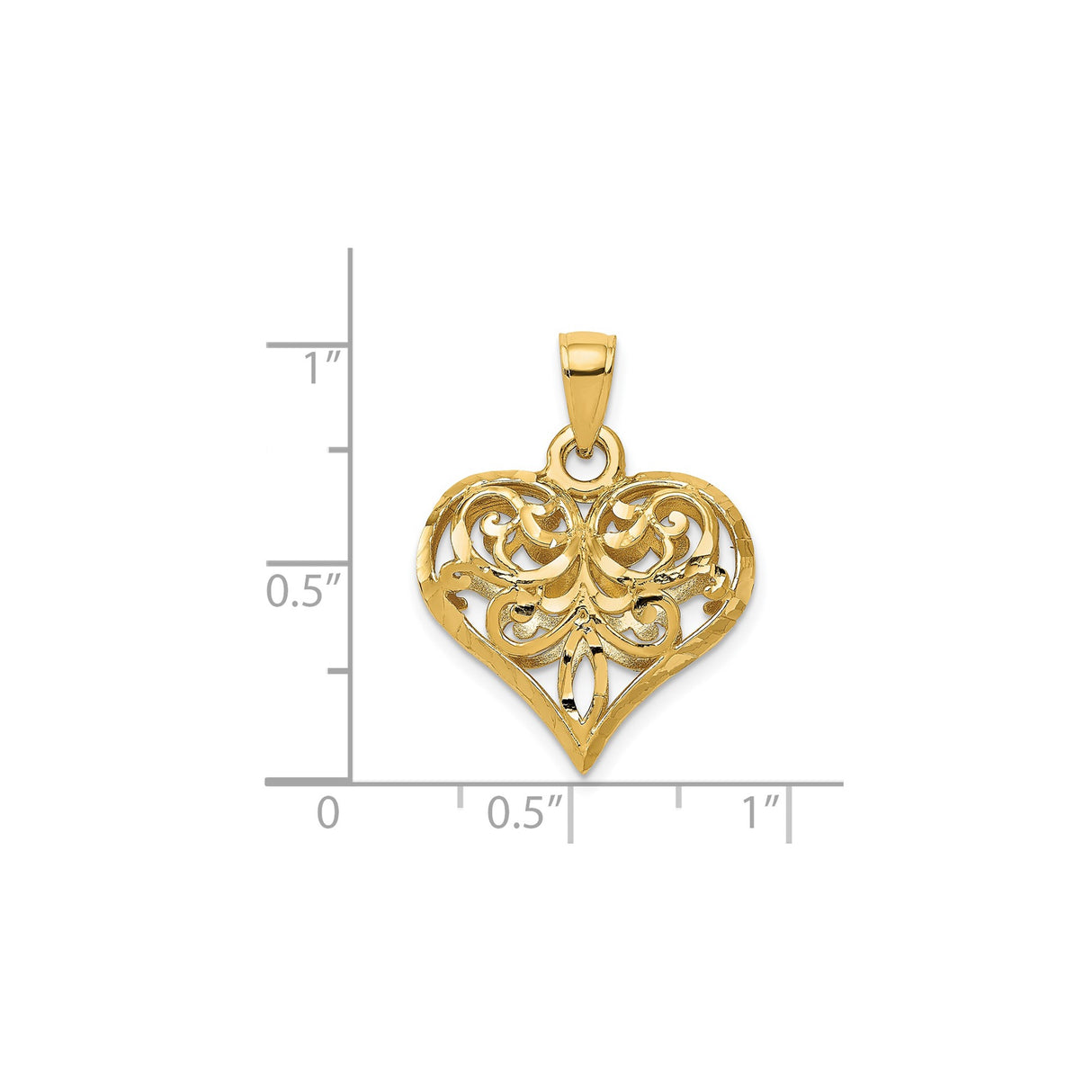 14k Yellow Gold Heart Pendant with Ornate Filigree Scroll Design, Vintage Inspired Openwork Jewelry