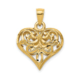 14k Yellow Gold Heart Pendant with Ornate Filigree Scroll Design, Vintage Inspired Openwork Jewelry