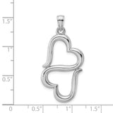 14k White Gold Pendant, Abstract Double Heart Charm with Polished Open Design