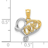 14k Two-Tone Gold Pendant with Script Love Heart Design for Women