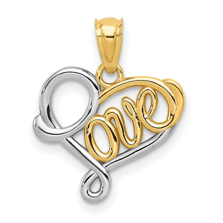 14k Two-Tone Gold Pendant with Script Love Heart Design for Women
