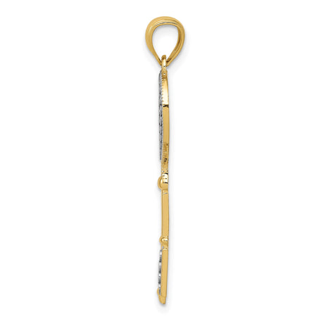 14k Multi-Tone Gold Heart Key Pendant with Rhodium Accents, Vintage-Inspired Design for Women