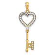 14k Multi-Tone Gold Heart Key Pendant with Rhodium Accents, Vintage-Inspired Design for Women