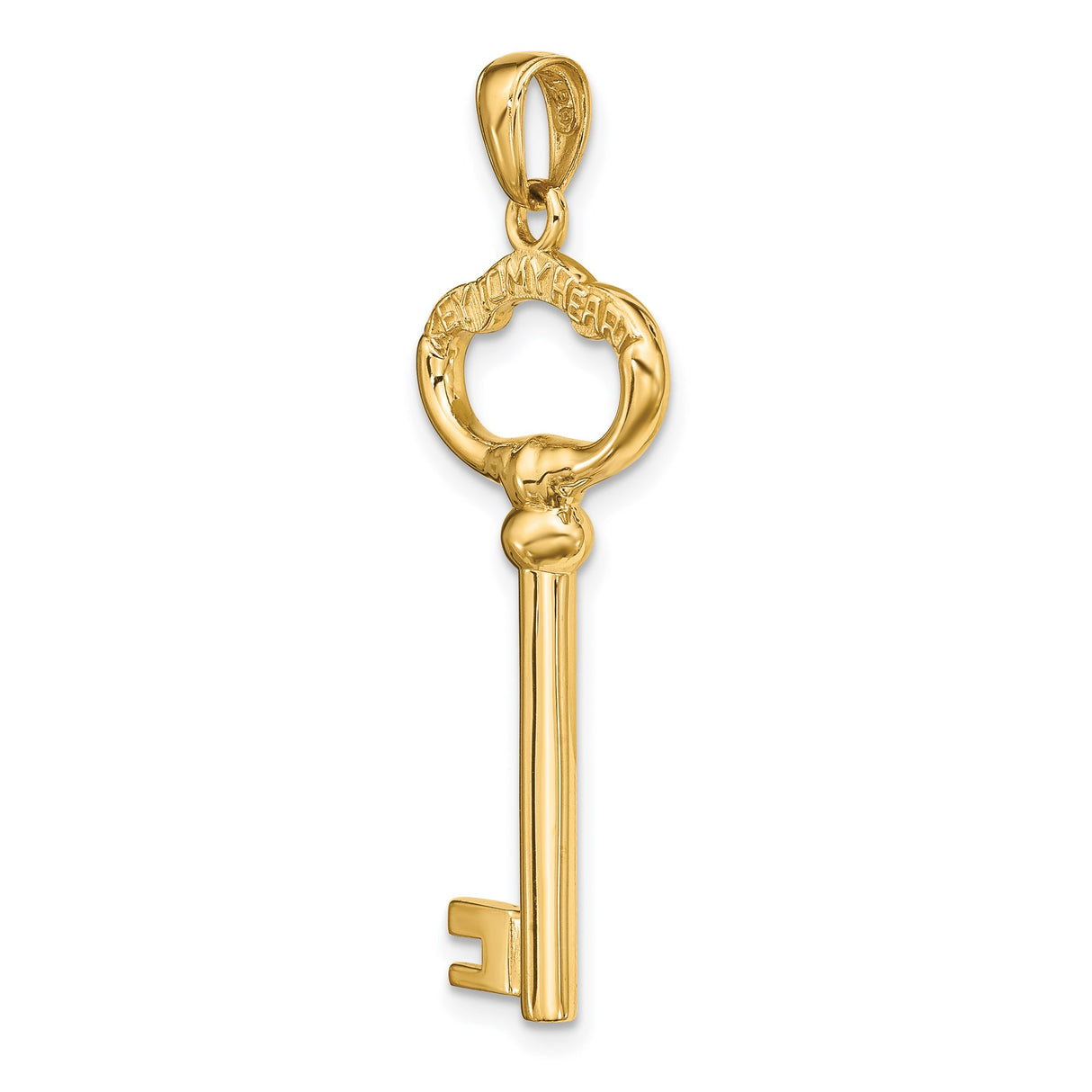 14k Yellow Gold Key to My Heart Pendant, Romantic Heart Charm Design for Women