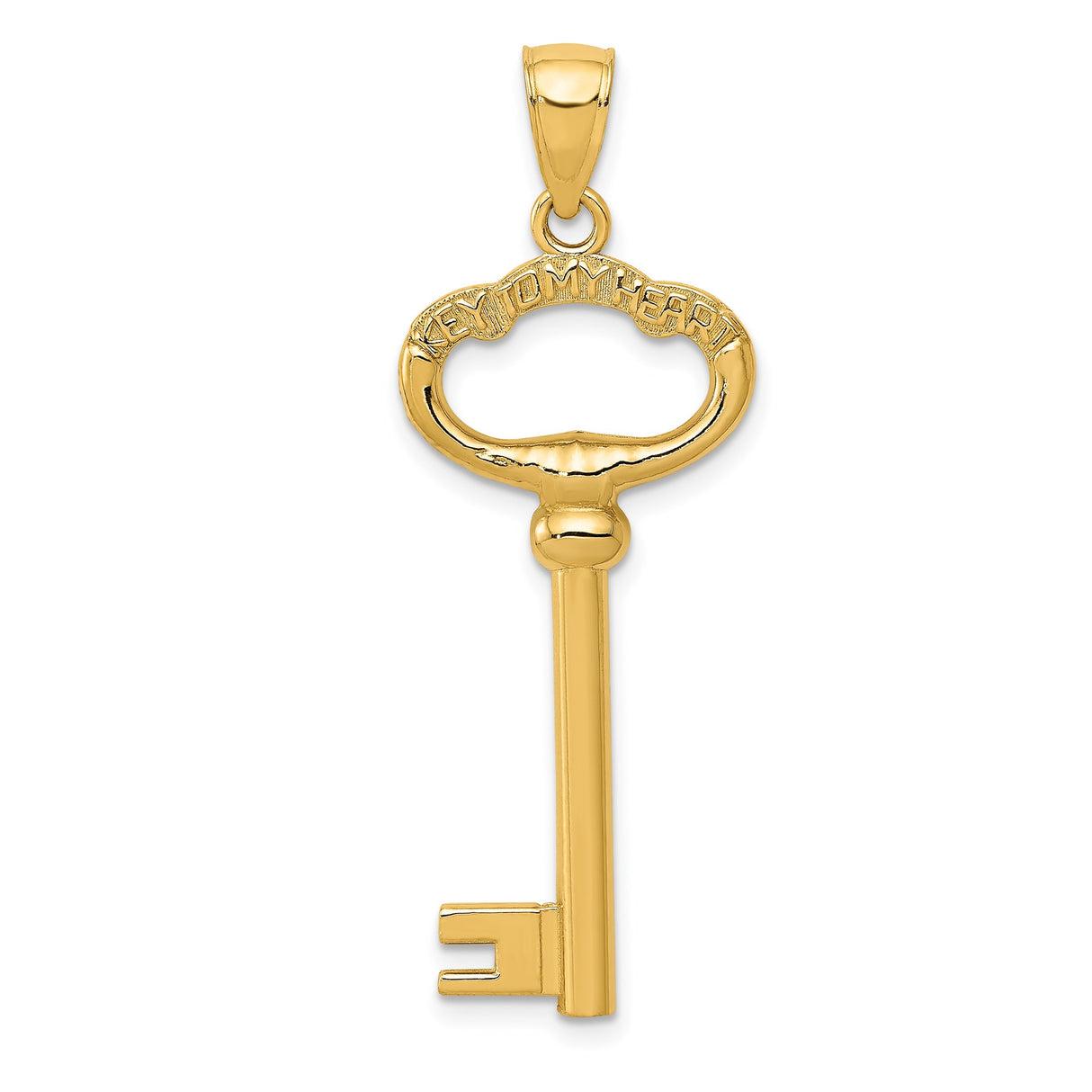 14k Yellow Gold Key to My Heart Pendant, Romantic Heart Charm Design for Women