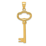14k Yellow Gold Key to My Heart Pendant, Romantic Heart Charm Design for Women