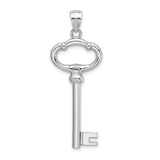 14k White Gold Key Pendant with Heart Engraving, Romantic Symbol of Love for Women