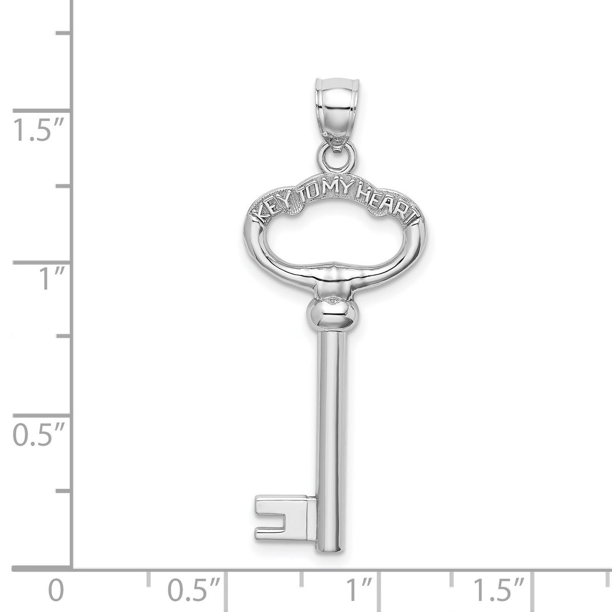 14k White Gold Key Pendant with Heart Engraving, Romantic Symbol of Love for Women