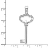 14k White Gold Key Pendant with Heart Engraving, Romantic Symbol of Love for Women