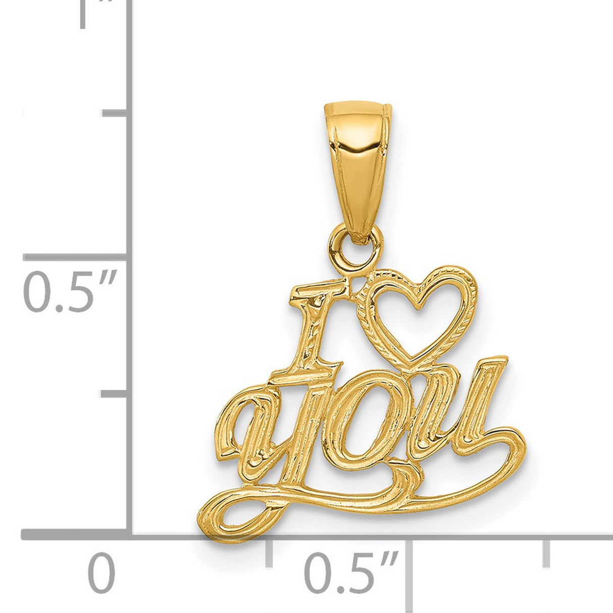 14k Yellow Gold Pendant with I Love You Script, Heart Charm, Romantic Jewelry