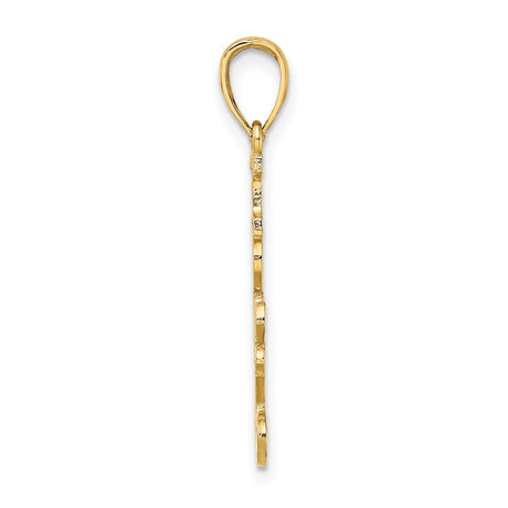 14k Yellow Gold Pendant Charm with Script Engraving I Love You, Romantic Jewelry for Women
