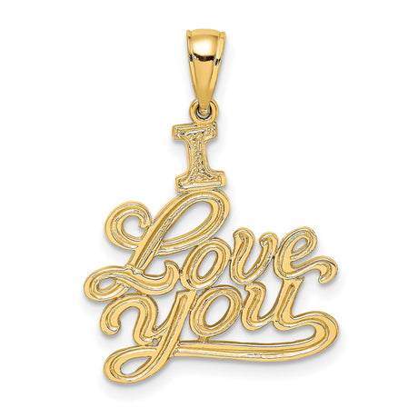14k Yellow Gold Pendant Charm with Script Engraving I Love You, Romantic Jewelry for Women