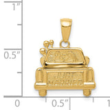 14k Yellow Gold Just Married Pendant with Bride and Groom in Car, Wedding Charm