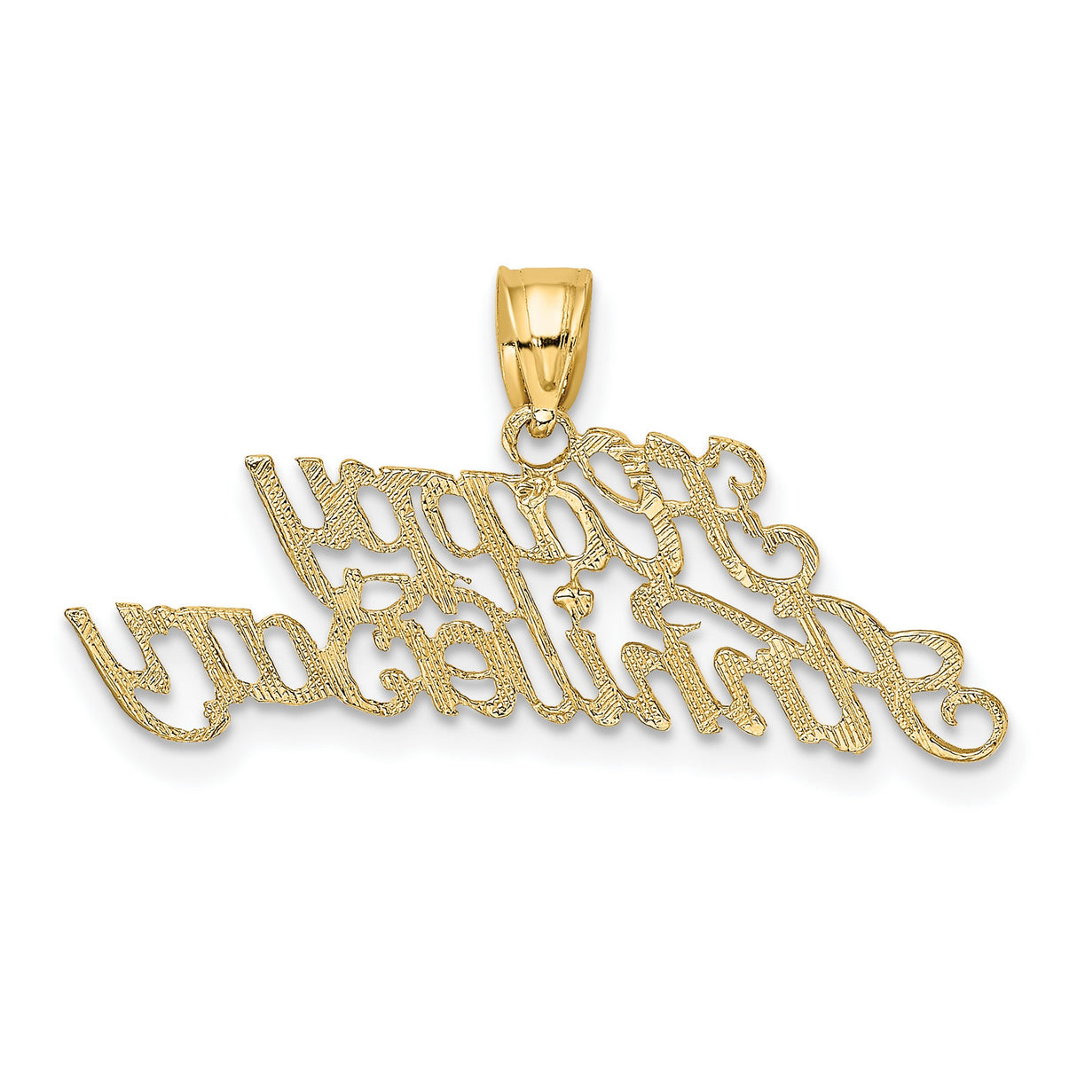14k Yellow Gold Happy Anniversary Pendant, Romantic Script Jewelry Charm for Women