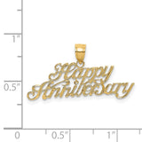 14k Yellow Gold Happy Anniversary Pendant, Romantic Script Jewelry Charm for Women