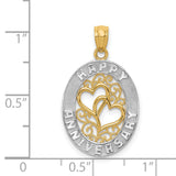 14k Multi-Tone Gold Pendant with Intertwined Hearts and Happy Anniversary Engraving