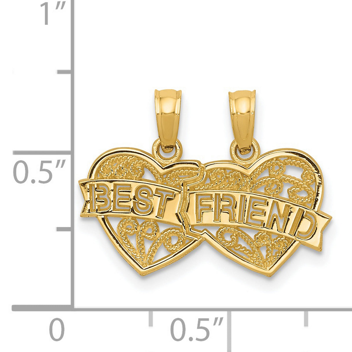 Best Friend Breakable Double Hearts Charm Pendant in Real 14k Yellow Gold