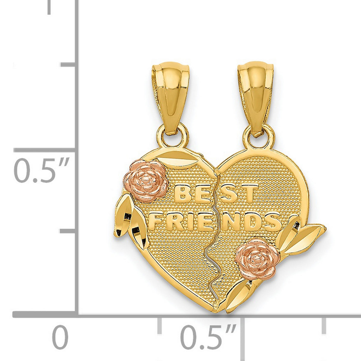 Best Friends break apart Heart Charm Pendant in Real 14k Multi-Tone Gold