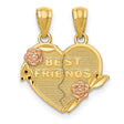 Best Friends break apart Heart Charm Pendant in Real 14k Multi-Tone Gold