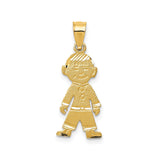 14k Yellow Gold Boy Pendant with Textured Finish and Polished Accents, Symbolic Family Charm