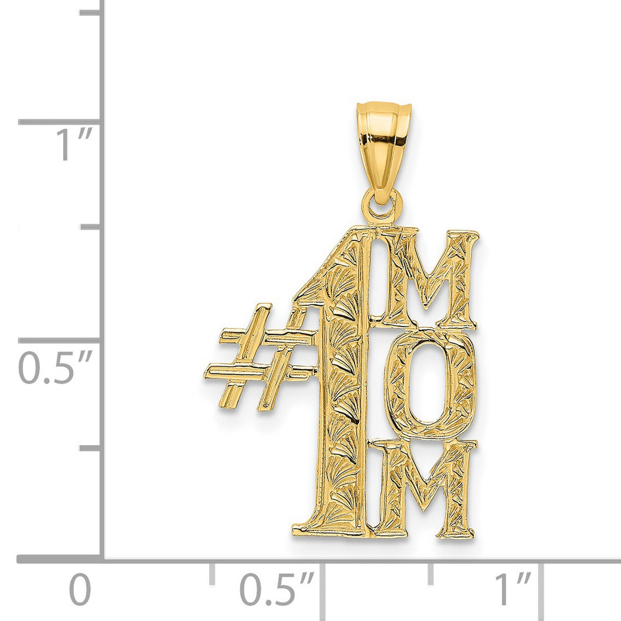 #1 MOM Vertical Charm Pendant in Real 14k Yellow Gold