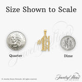 14k Yellow Gold MOM Pendant with Textured Floral Design, Vertical Motherhood Charm