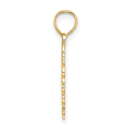 14k Yellow Gold Heart Pendant with MOM Lettering and Floral Accent