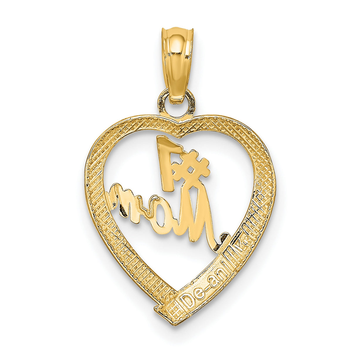 #1 MOM in Heart Charm Pendant in Real 14k Yellow Gold