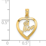 #1 MOM in Heart Charm Pendant in Real 14k Yellow Gold