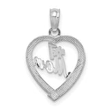 14k White Gold Heart Pendant with Number One Mom Inscription, Symbol of Love and Family