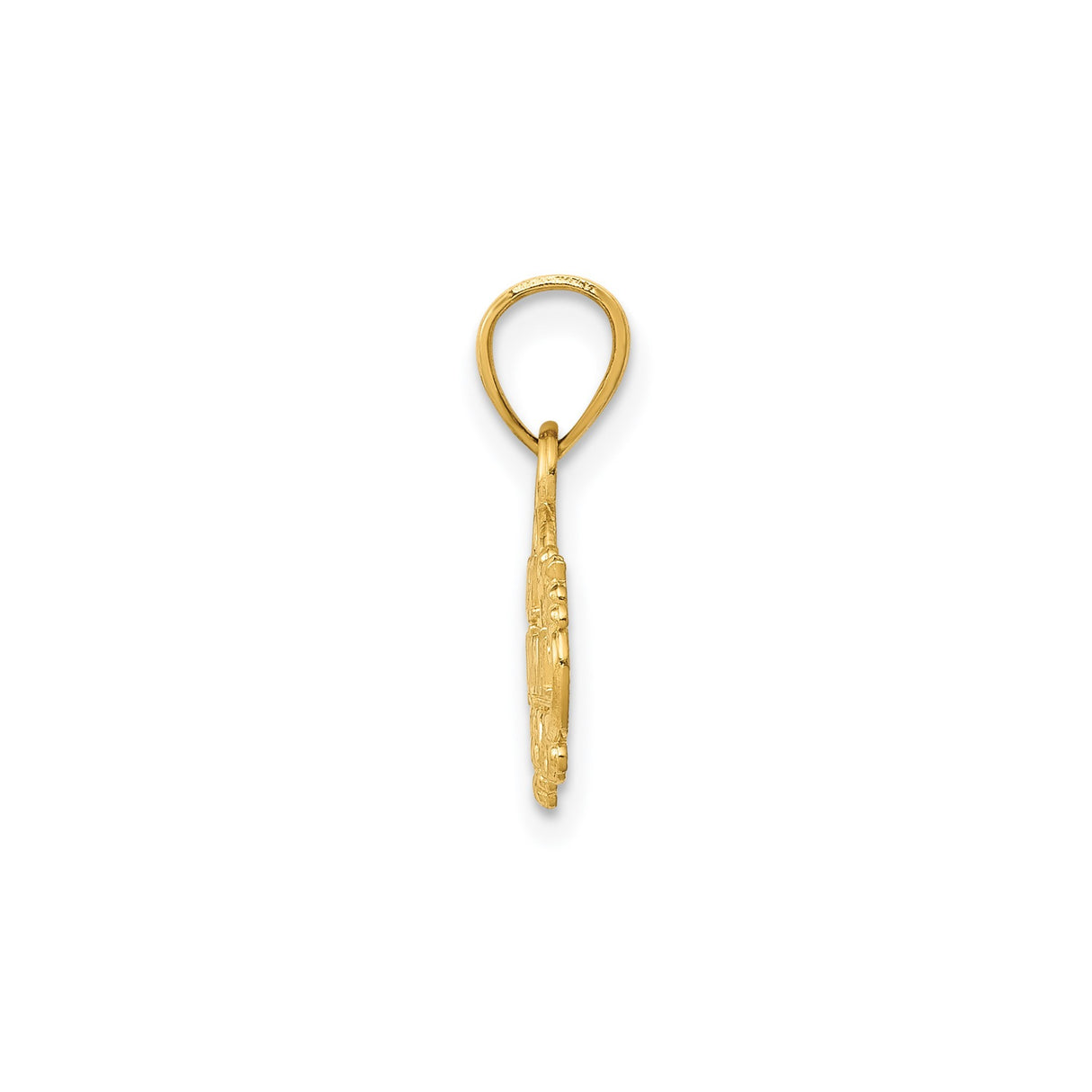 Best Grandma Words On Scrolled Flower Charm Pendant in Real 14k Yellow Gold