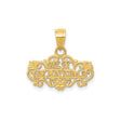 Best Grandma Words On Scrolled Flower Charm Pendant in Real 14k Yellow Gold