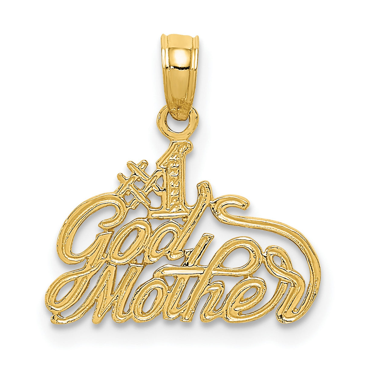 #1 God Mother Words Charm Pendant in Real 14k Yellow Gold