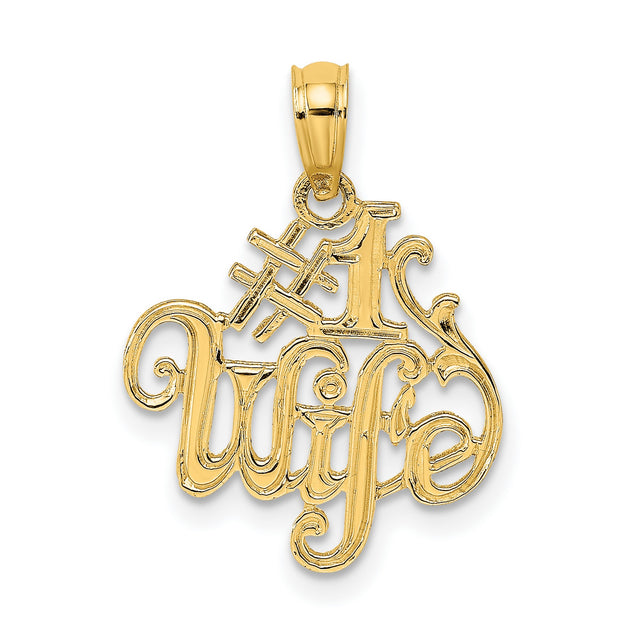 #1 WIFE Charm Pendant in Real 14k Yellow Gold