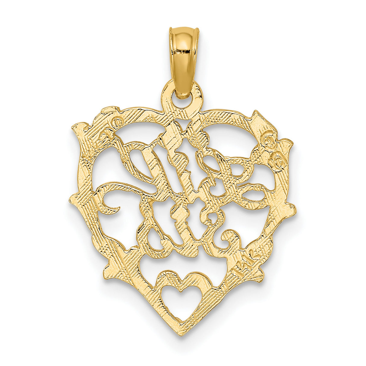 14k Yellow Gold Heart Pendant with Lil Sis Openwork Floral Design