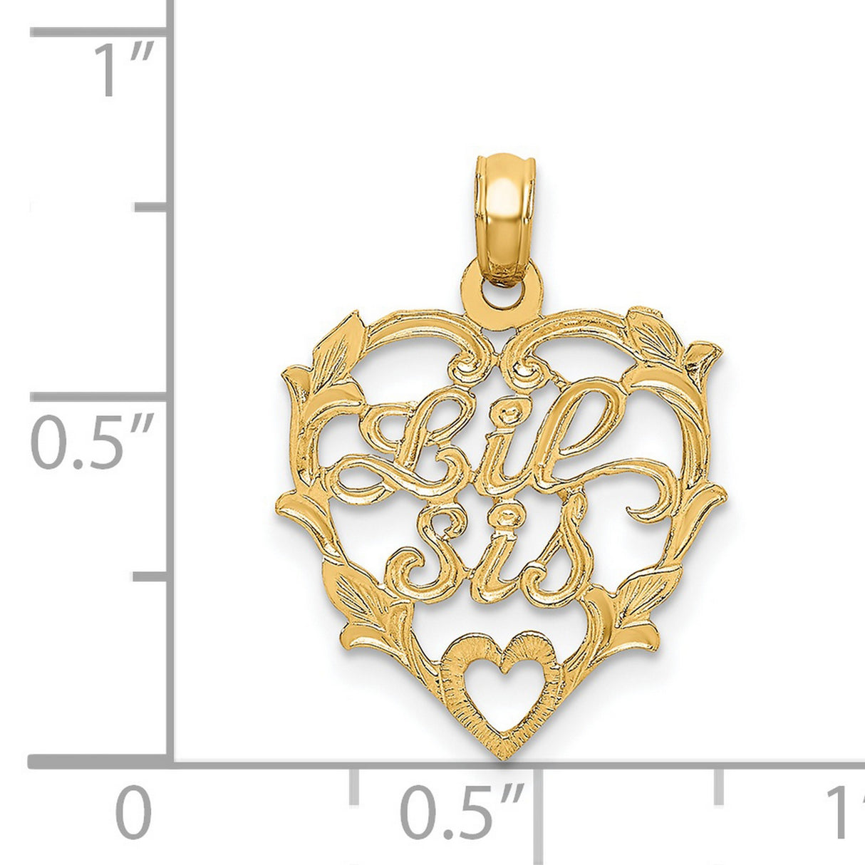 14k Yellow Gold Heart Pendant with Lil Sis Openwork Floral Design