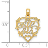 14k Yellow Gold Heart Pendant with Lil Sis Openwork Floral Design