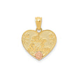 14k Two-Tone Gold Big Sister Pendant with Heart and Rose Design Charm