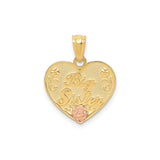 14k Two-Tone Gold Big Sister Pendant with Heart and Rose Design Charm
