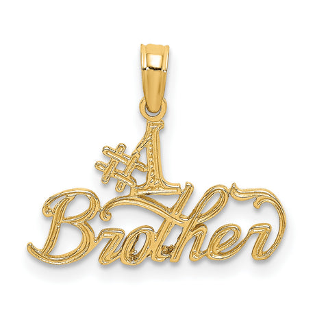 #1 BROTHER Charm Pendant in Real 14k Yellow Gold