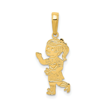 14k Yellow Gold Girl Charm Pendant with Heart Detail, Sentimental Family Jewelry