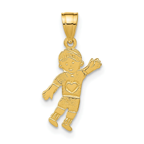 14k Yellow Gold Boy Charm Pendant with Heart, Family Keepsake Jewelry for Mothers